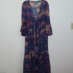 Spoon Jeans Sheer Colorful Tie Front Swim Cover Up Maxi Dress